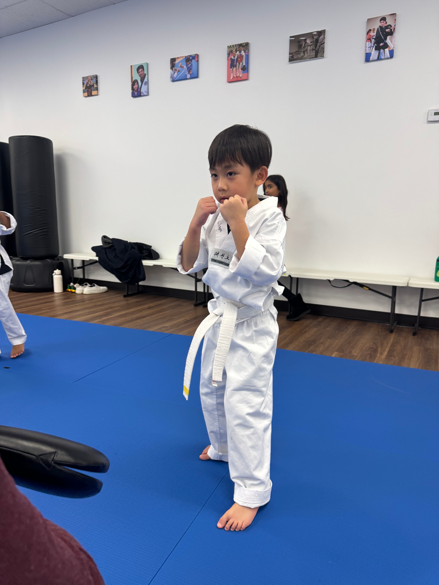 Super Kids student practicing Taekwondo stance at WK Martial Arts